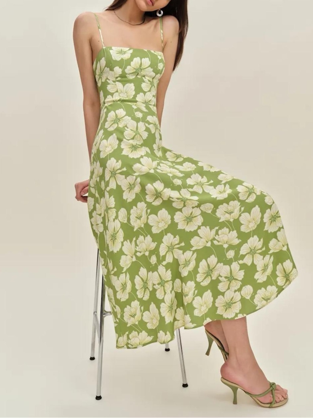 Reformation Monette Dress in Lovebird Green Floral 2